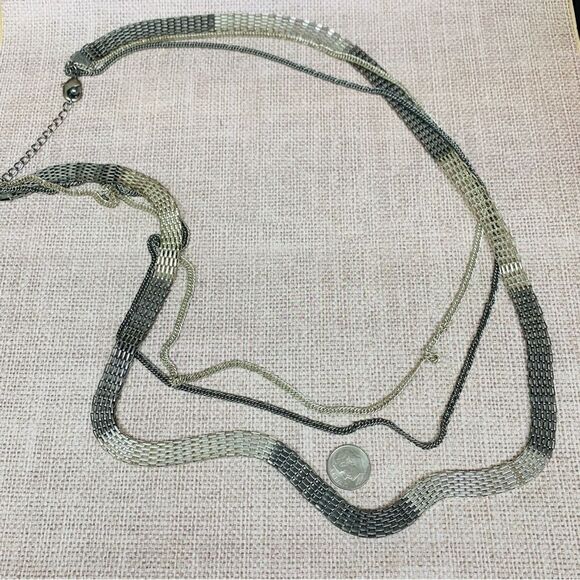 Silver and Gunmetal Mesh Chain Layered Necklace - Picture 1 of 2